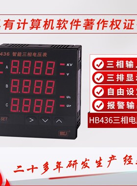北京汇邦HB436Z-V/HB436T-V/智能数显三相电压表/继电器输出报警