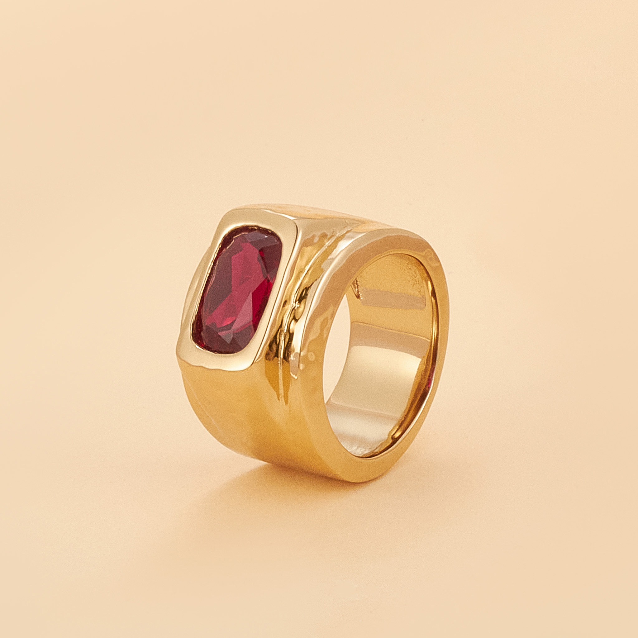 【炽焰金】复古气质红宝石925银厚镀18K金戒指指环原创设计14.7g