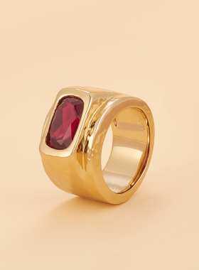 【炽焰金】复古气质红宝石925银厚镀18K金戒指指环原创设计