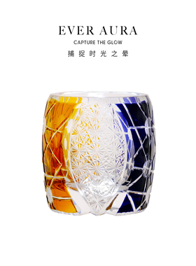 EVRA【双星】江户切子水晶玻璃酒杯手工雕刻威士忌洋酒杯礼盒套装