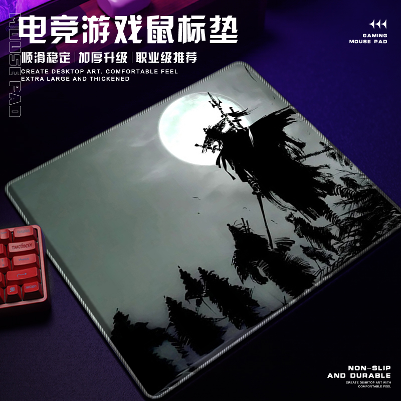 二次元黑白动漫电竞鼠标垫超大号fps游戏专用定制防滑耐脏易清洗