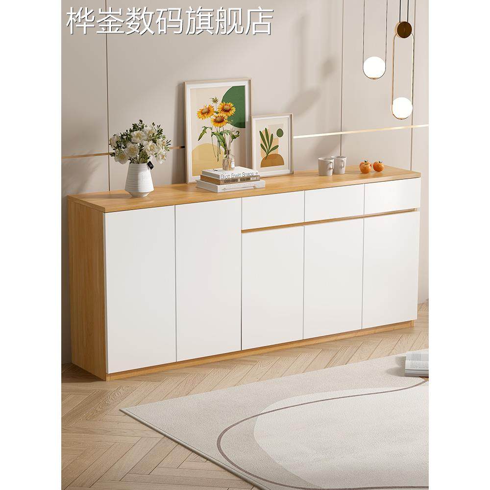 桦崟实木餐边柜一体靠墙柜子储物柜现代简约厨房置物柜酒柜客厅靠墙摆件饰品垫垫床笠拉车