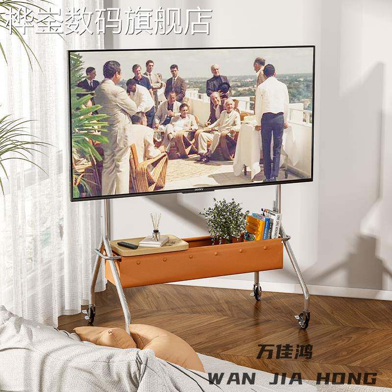 桦崟电视落地支 架 客厅卧室不锈钢可移动式简约挂 架 32-75寸 家用带刹 车摆件饰品床笠拉车