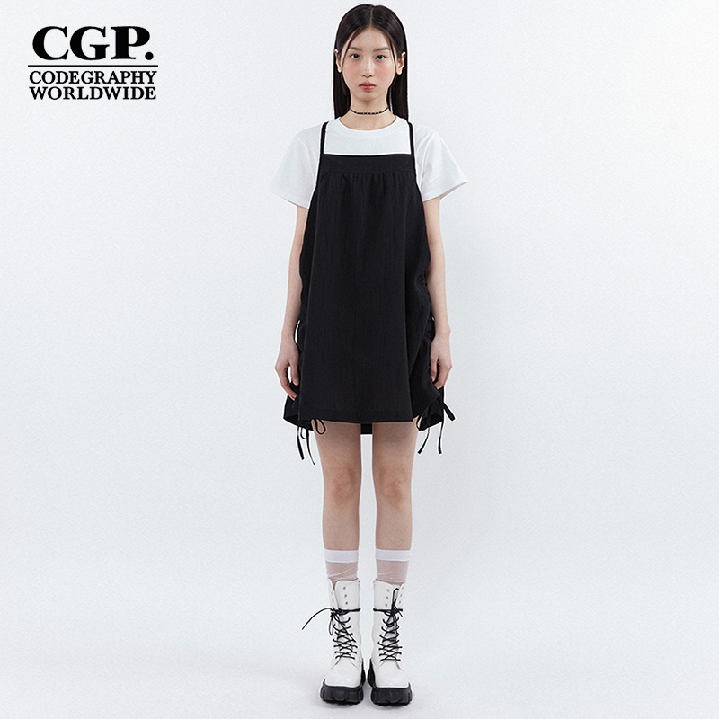 CODEGRAPHY韩国夏季时尚百搭净色宽松吊带连衣裙女CBDUWOP001