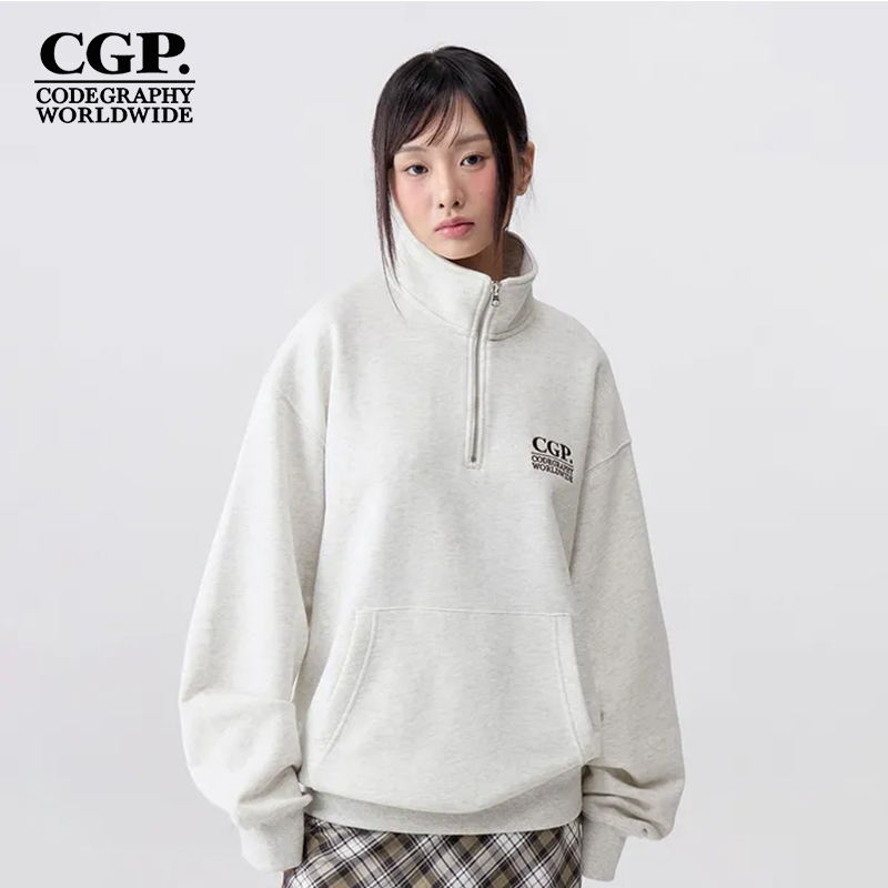 CODEGRAPHY韩国CGP秋冬男女百搭休闲宽松半拉链卫衣CBDWUTL050