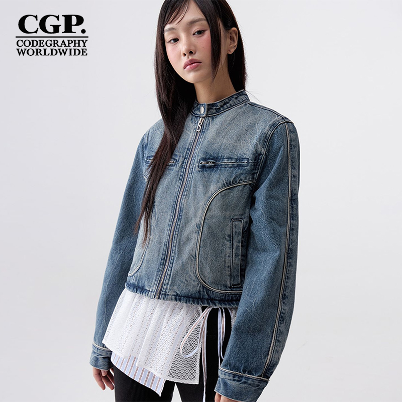 CODEGRAPHY韩国秋季女款百搭休闲立领牛仔外套夹克衫CBDFWDJ002