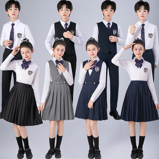 儿童大合唱演出服装男女童六年级中小学生朗诵比赛演讲班服英伦风