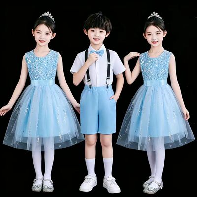 男女童合唱演出亮片纱公主裙