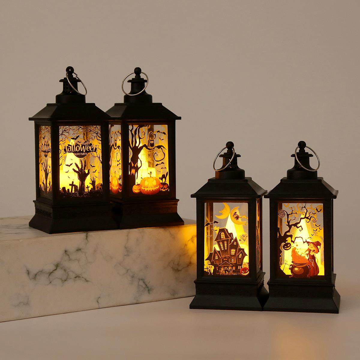 万圣节道具儿童手提南瓜灯复古风灯氛围场景布置摆件女巫骷髅挂饰