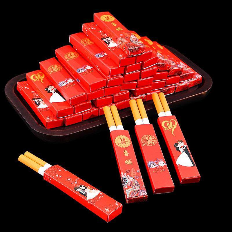 结婚用品喜烟盒两支装个性创意中式红色喜字结婚烟盒包装礼品纸盒