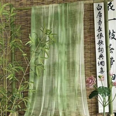 中式古风绿色纱幔布料幼儿园环创背景纱幔绿色渐变数码印花布料
