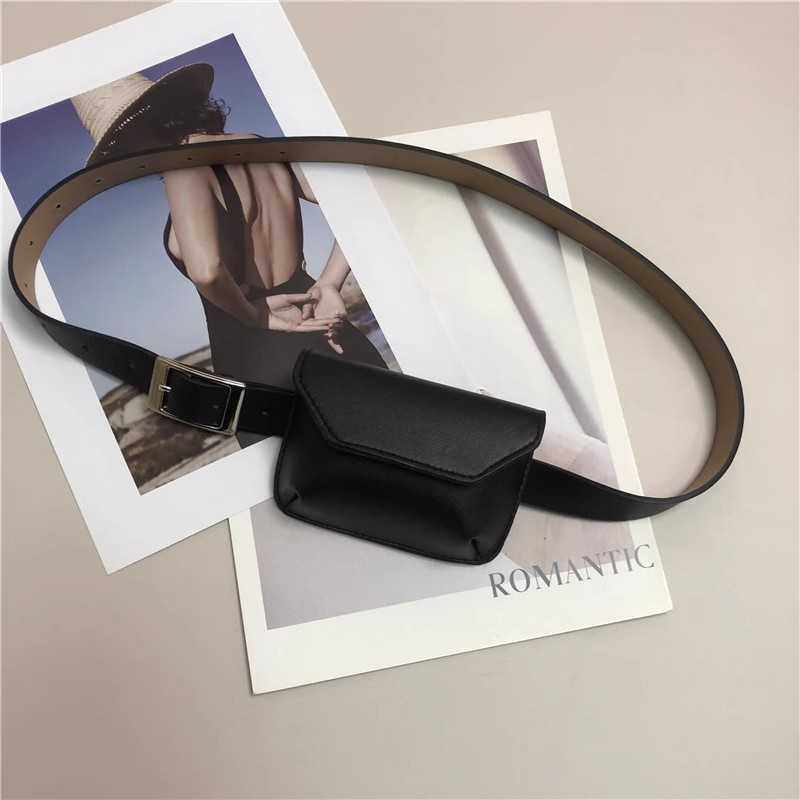 网红腰带腰包女潮ins迷你皮带简约小包包配裙子西装外搭小腰包黑