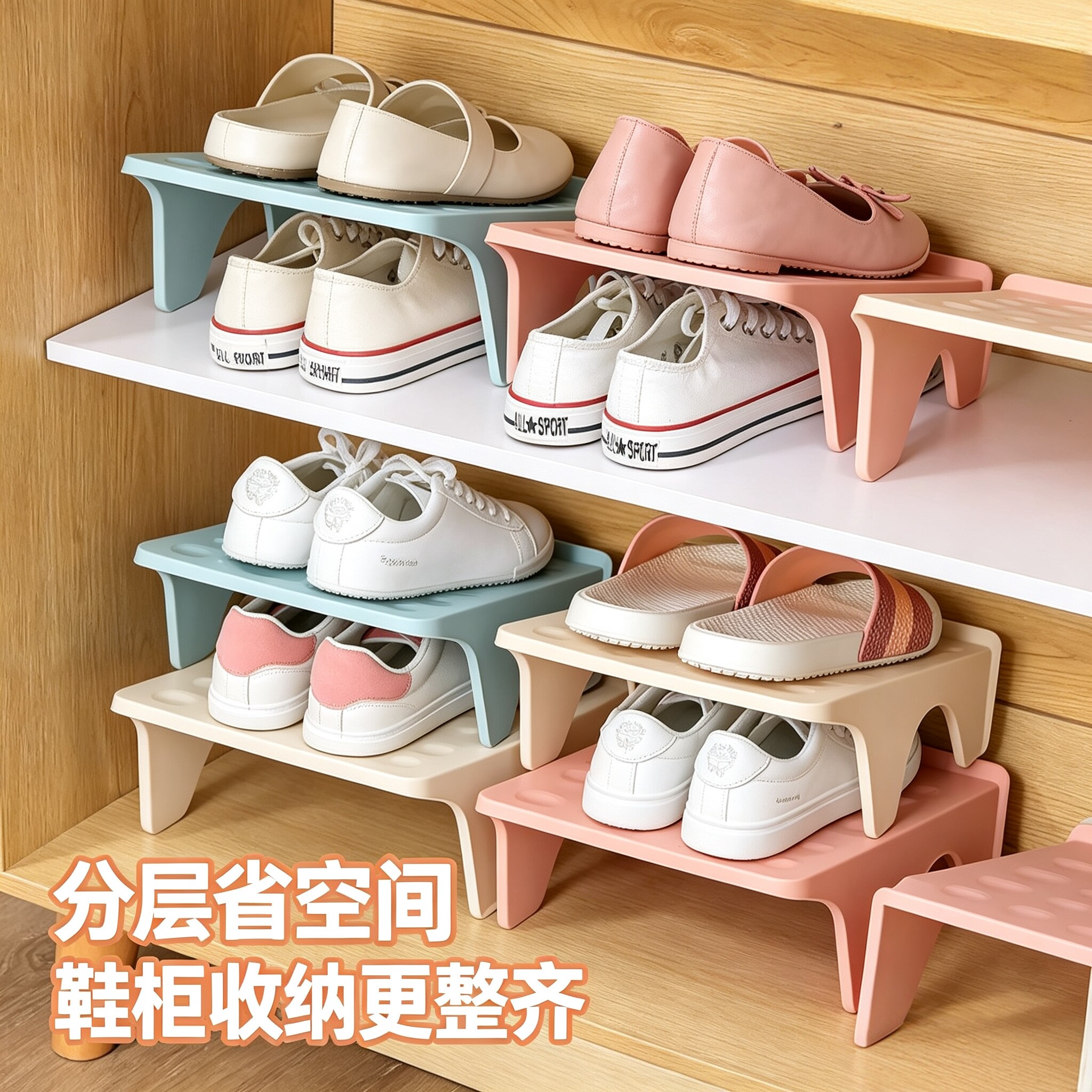 省空间双层鞋托收纳架图片