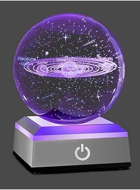 厂家直销创意发光水晶小夜3D灯内雕流星太阳系跨境现货