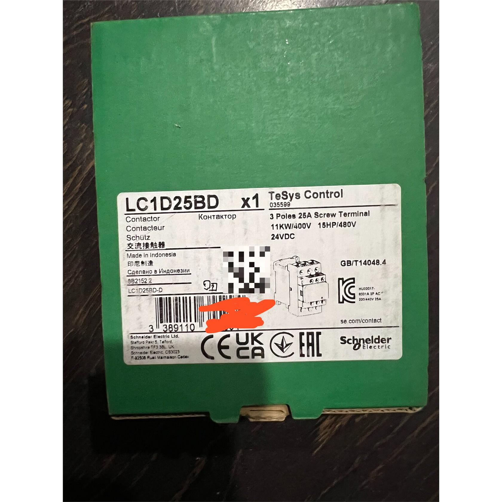 施耐德LC1D25BD接触器黑色新款，印尼进口接触器，全新原