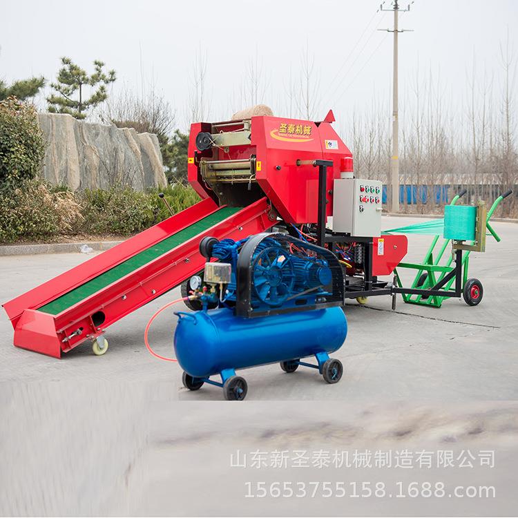 青秸秆圆草捆打捆机固定式打捆包膜机2023新款全自动打捆机