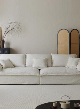 逢野/秋池沙发小户型客厅直排中古奶油风可拆洗棉麻布艺双人沙发
