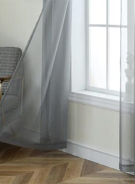 外贸清库存月珑纱浅灰色纱帘透光阳台沙帘灰色窗帘雪纺纱纱窗窗纱