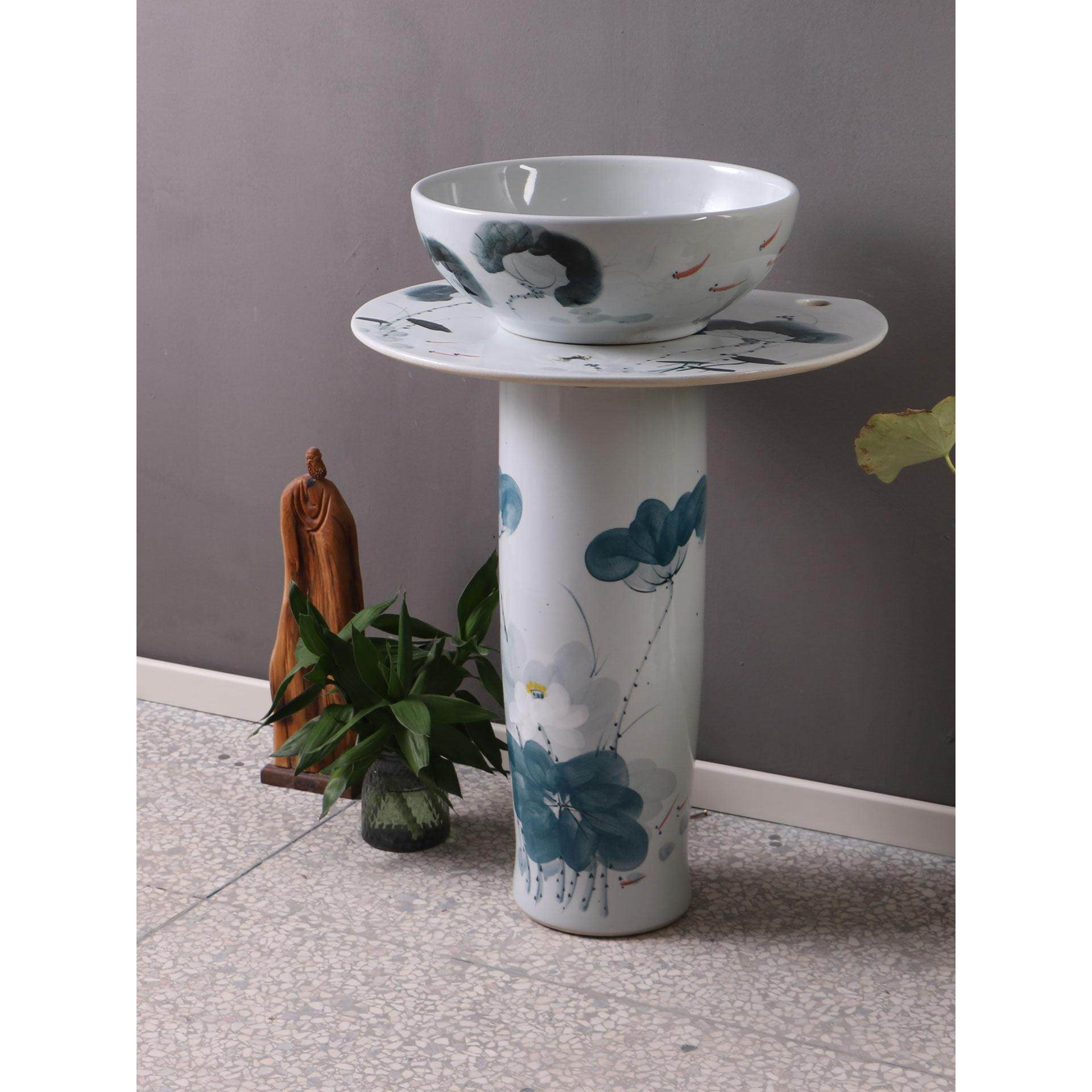 景德镇陶瓷立柱盆手绘荷花鱼艺术落地覆古庭院装饰耐高温洗漱台盆,家装主材,立柱盆,淘宝优惠券,粉丝福利购,淘宝优惠卷