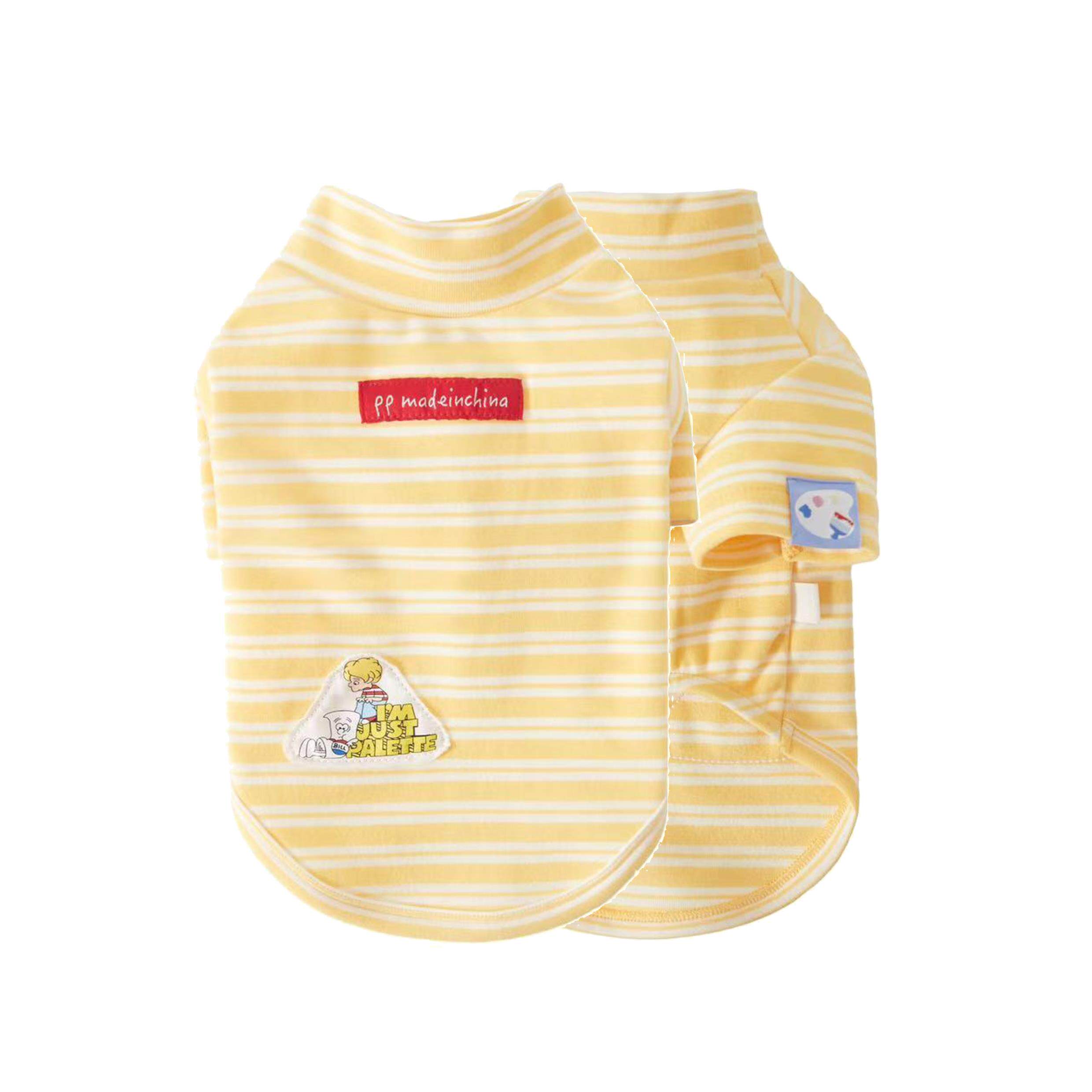 PalettePet秋冬宠物服装猫咪狗狗网红黄白条纹贴布短袖德绒打底衫