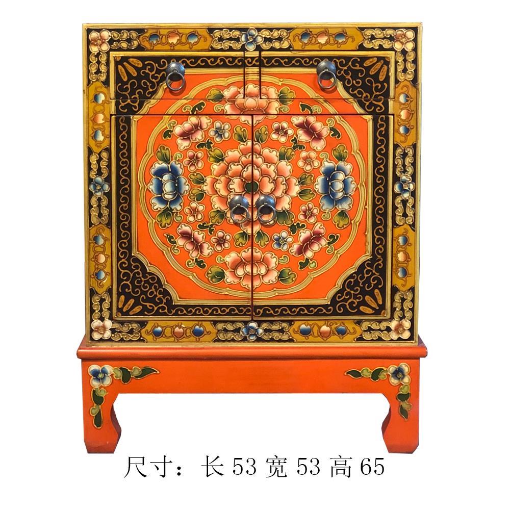 彩绘藏式沙发边柜货郎箱小茶几卧室电话桌边几彷古中式实木家具