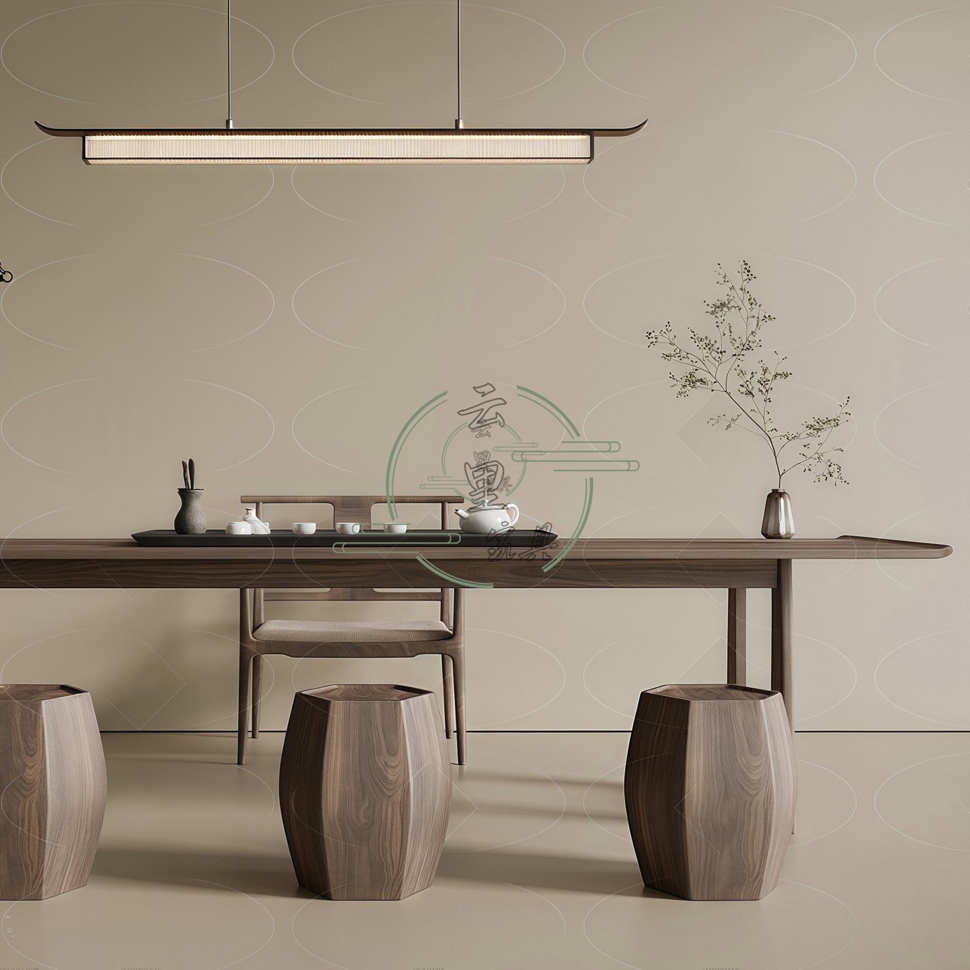 新中式茶桌椅组合书桌一体胡桃色办公酒店会所洽谈接待茶几室定制