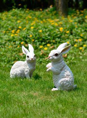 庭院阳台花园艺可爱小白兔子雕塑摆件树脂彷真动物家居装饰幼儿园