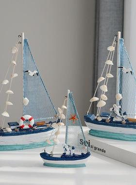 地中海帆船模型摆件一帆风顺木质小船工艺船家居装饰品海边纪礼品