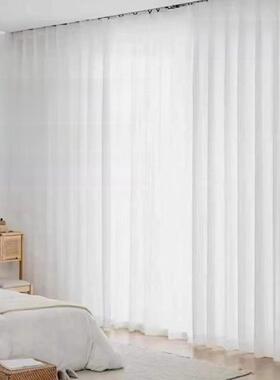 卡莎斯堪的纳维亚风格透光不透明幻影纱帘白色新阳台客厅防晒隔热