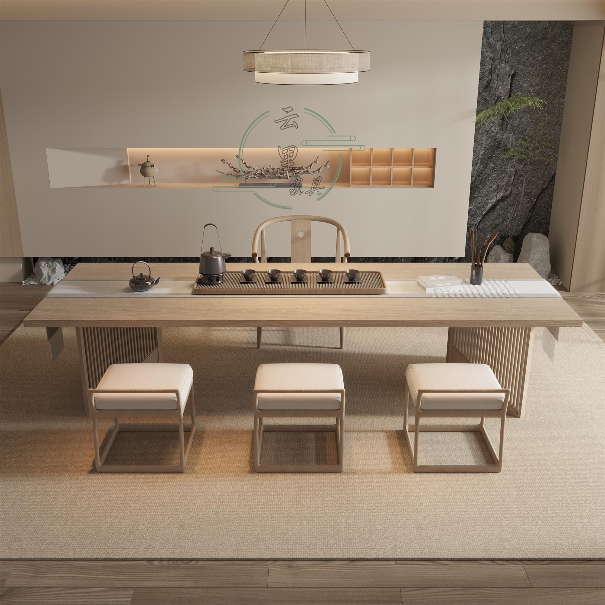 新中式实木茶桌椅组合茶楼客厅办公室中古侘寂风泡茶桌子家具定制