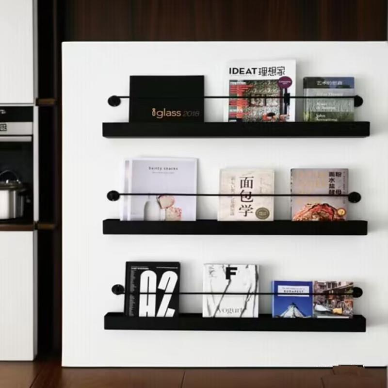 北欧铁艺书架报刊架一字壁挂墙上简约创意报刊架杂志展示置物架子