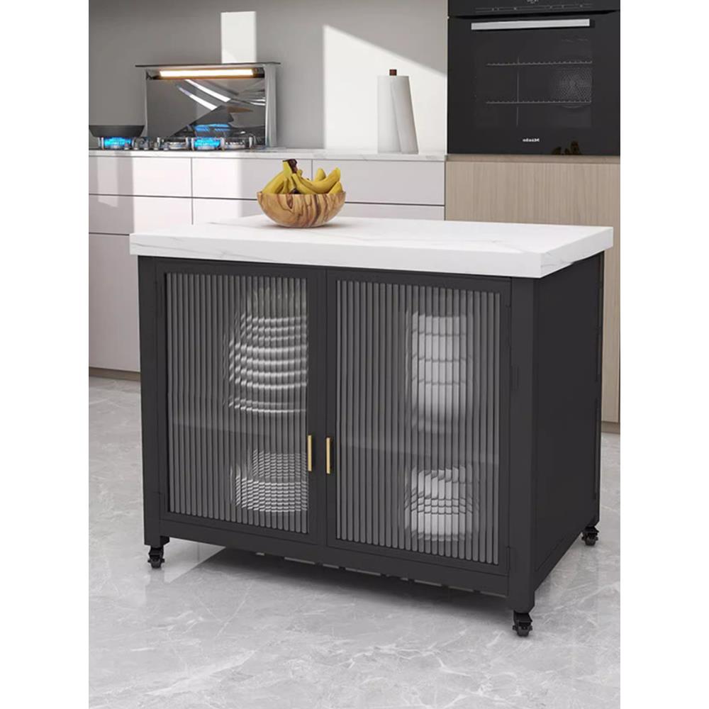 厨房单独可移动岛台收纳置物操作台铁艺家用调料理台餐边柜一体