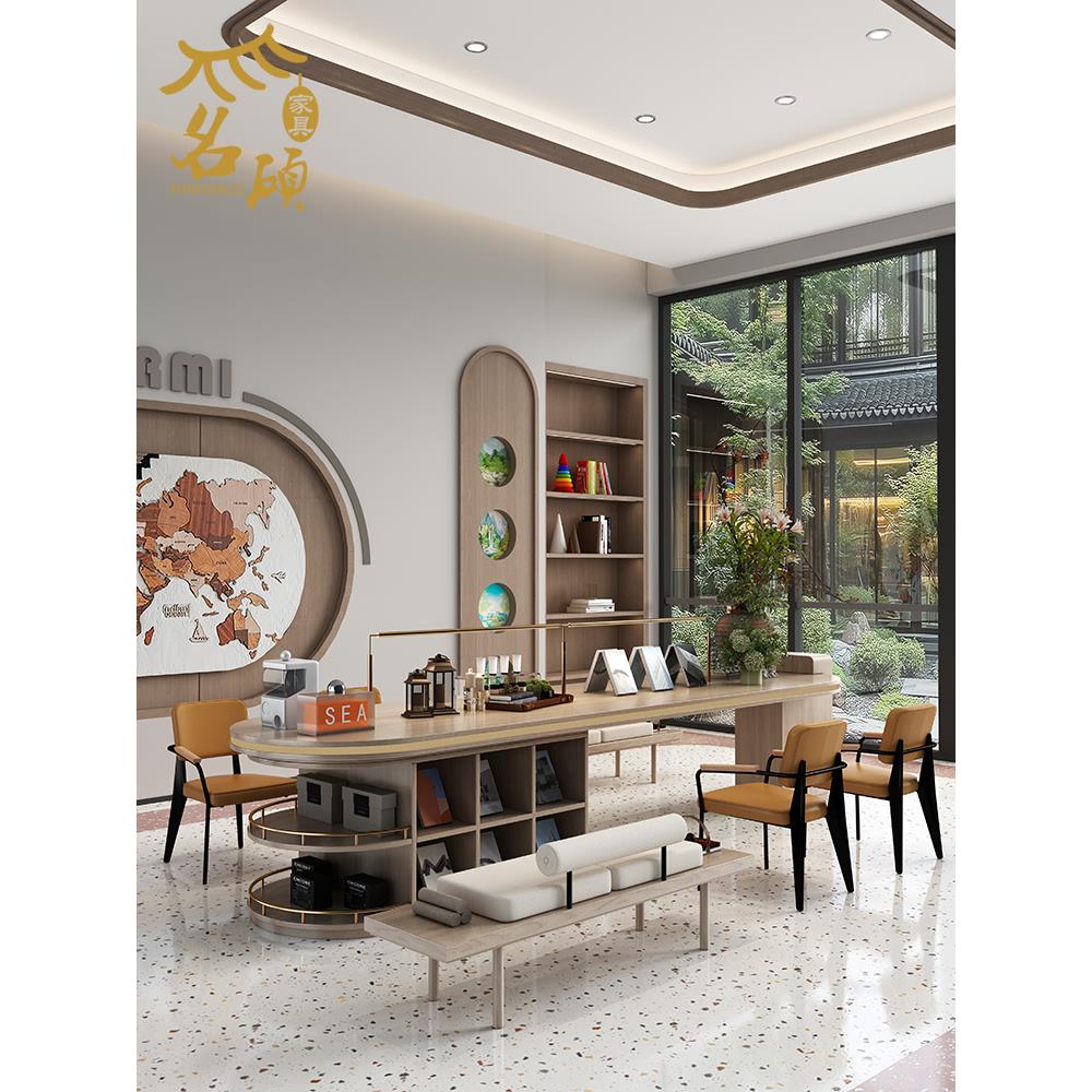 垂直学习长桌售楼处酒店手工实木桌椅书吧阅读区中式桌灯套装