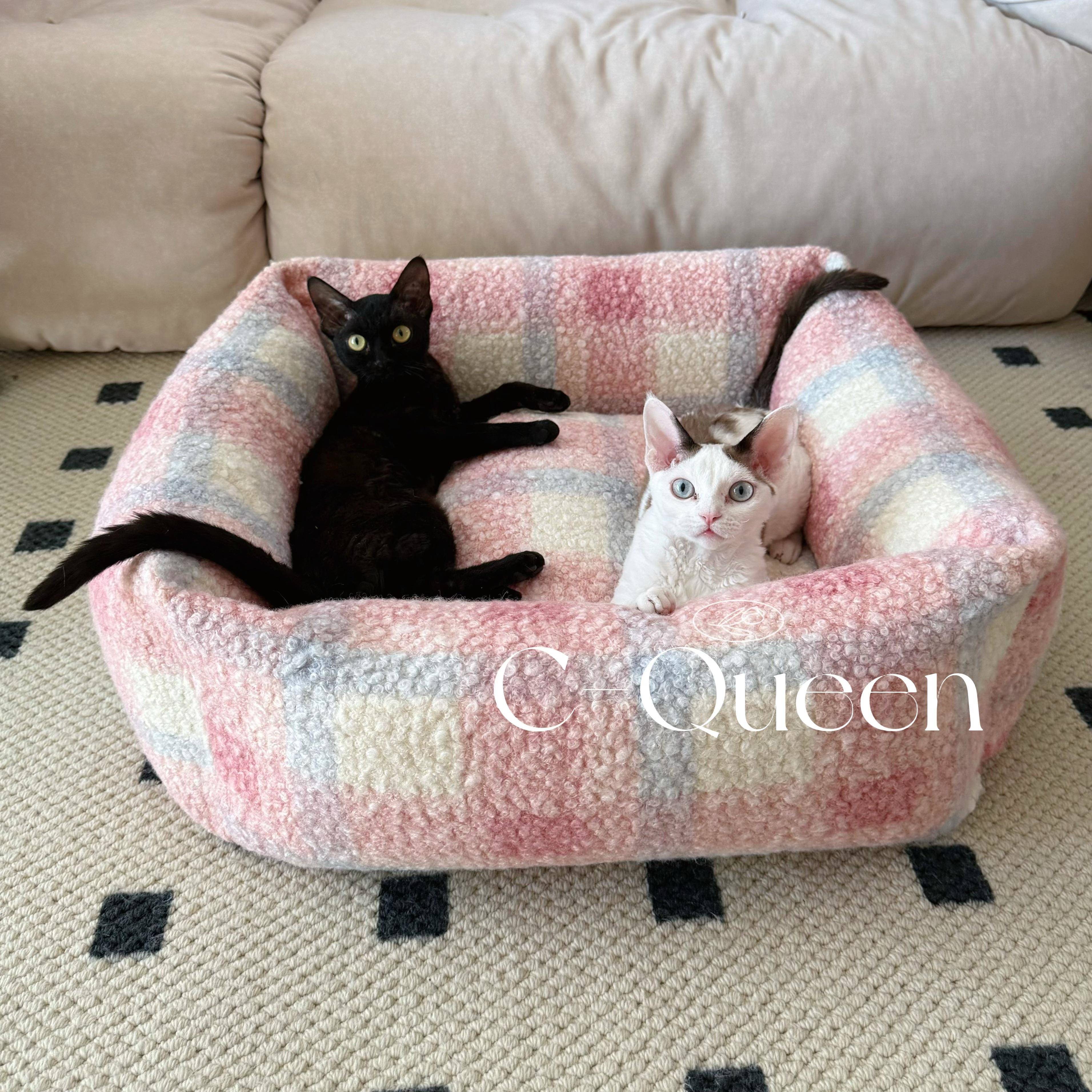 C-Queen/CatsCity卷毛粉格子宠物窝猫窝狗窝巨大巨厚可全拆洗睡床