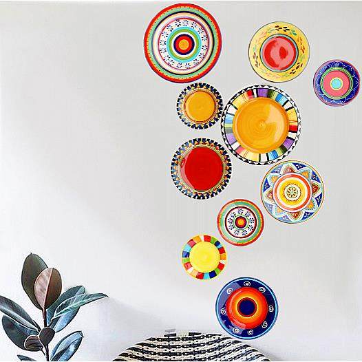 个性手绘陶瓷装饰盘墙面挂盘子摆件欧美客厅餐厅彩绘创意沙发背景