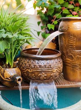 LS-285生态缸古法养鱼流水循环水造景庭院鱼缸池布置瀑布摆件陶罐