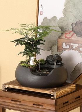 创意流水招财生财摆件家居陶瓷小型喷泉办公室桌面循环水开业