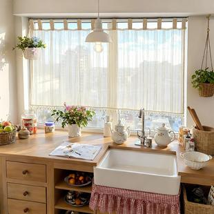 厨房窗帘半遮光窗户遮挡帘亚麻棉麻布洗衣机柜子门免打孔穿杆挂帘