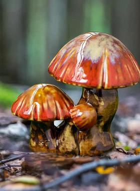 简约现代陶瓷蘑菇造景摆件彷真庭院设计花园阳台假山盆景鱼缸装饰