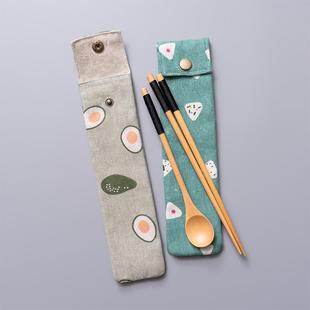 可携式餐具收纳袋套装布袋户外旅行一人餐盒筷子勺子刀叉包空盒布