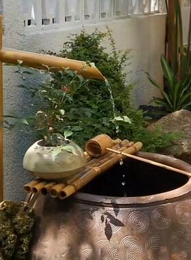 竹筒流水竹子底座太阳能日式工艺庭院鱼缸阳台造景观循环摆件神器