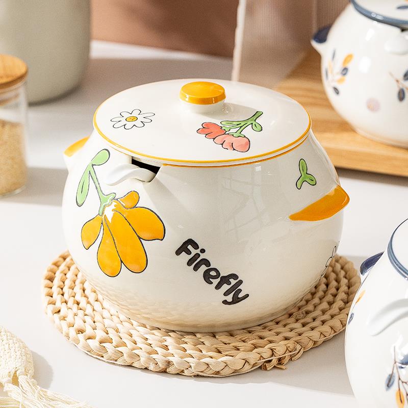 双耳猪油罐家用带盖调料罐耐高温荤油罐大容量辣椒罐盐罐陶瓷罐子