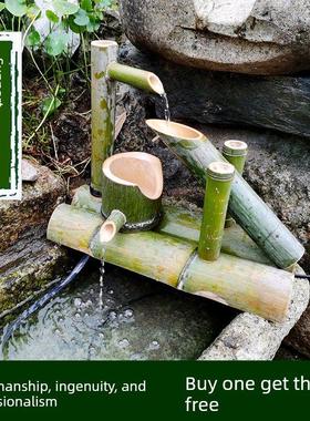 竹震鹿流水摆件水箱鱼池过滤器充氧假山喷泉瀑布创意景观风水运势