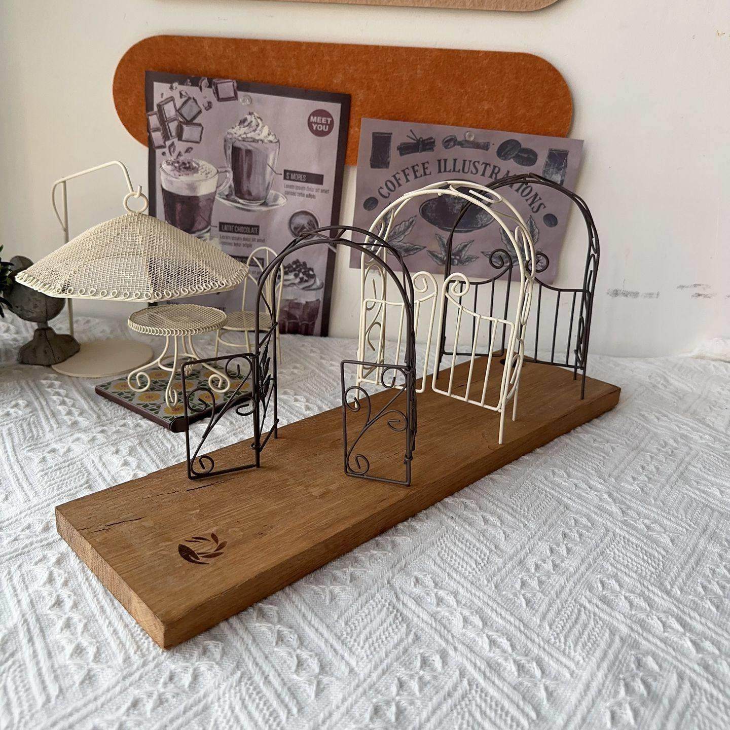 复古怀旧迷你款铁艺拱门爬藤架花园阳台装饰摆件花园造景花园