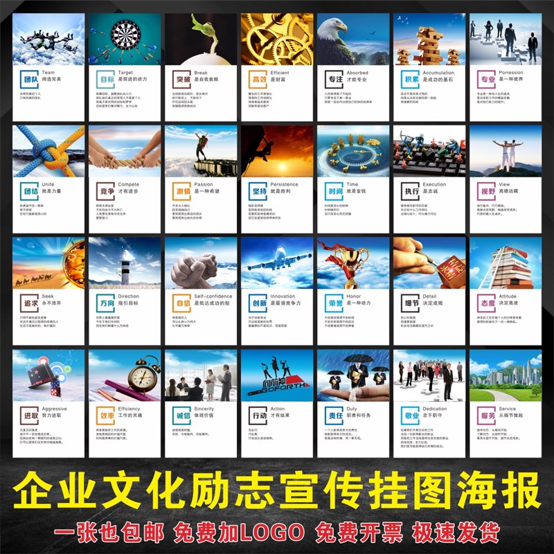 企业文化牌办公室宣传标语励志海报标语挂图团结激励挂图墙贴壁画