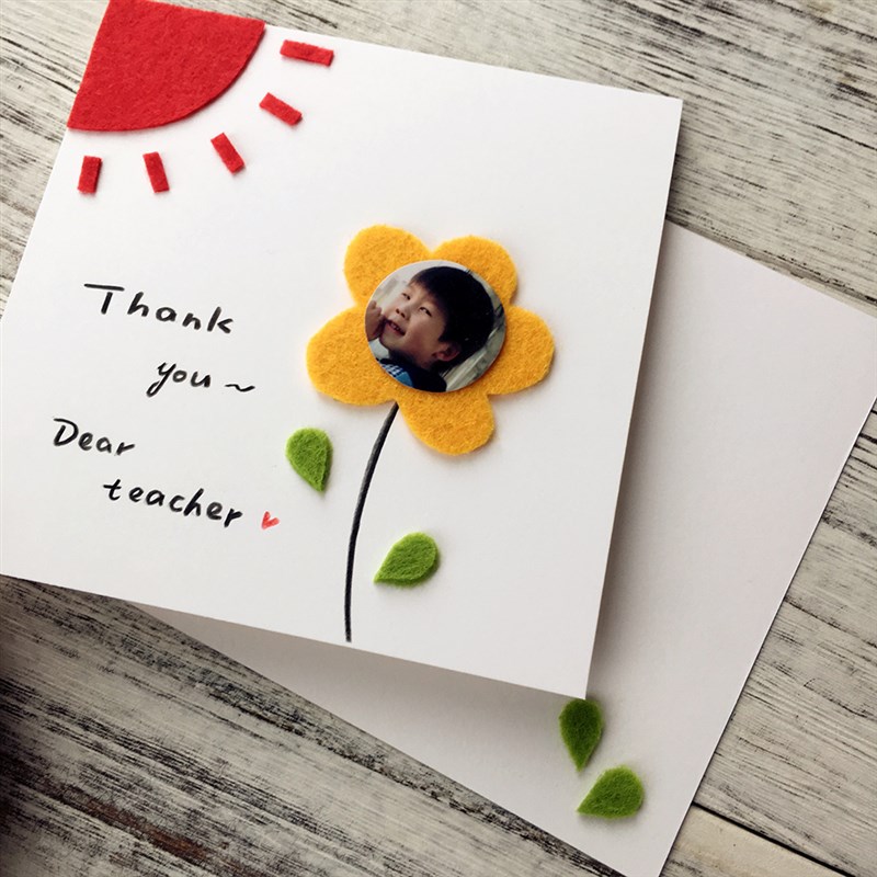 小花照片卡教师节手工贺卡 老师贺卡 贺卡Diy贺卡定制JZ29