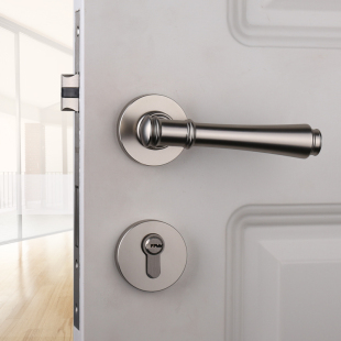 美式 简约静音分体锁 拉丝镍门锁室内房门锁卧室砂银色门把手欧式