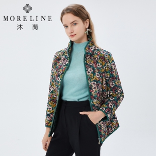 商场同款沐兰印花棉服女年复古棉袄加厚冬设计感小众棉衣