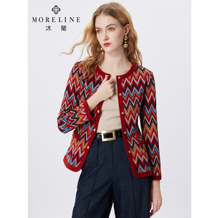 MORELINE沐兰春秋法式优雅波浪印花小香风短外套