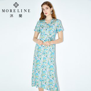 MORELINE商场同款碎花裙夏季田园风艺术印花减龄显瘦连衣裙